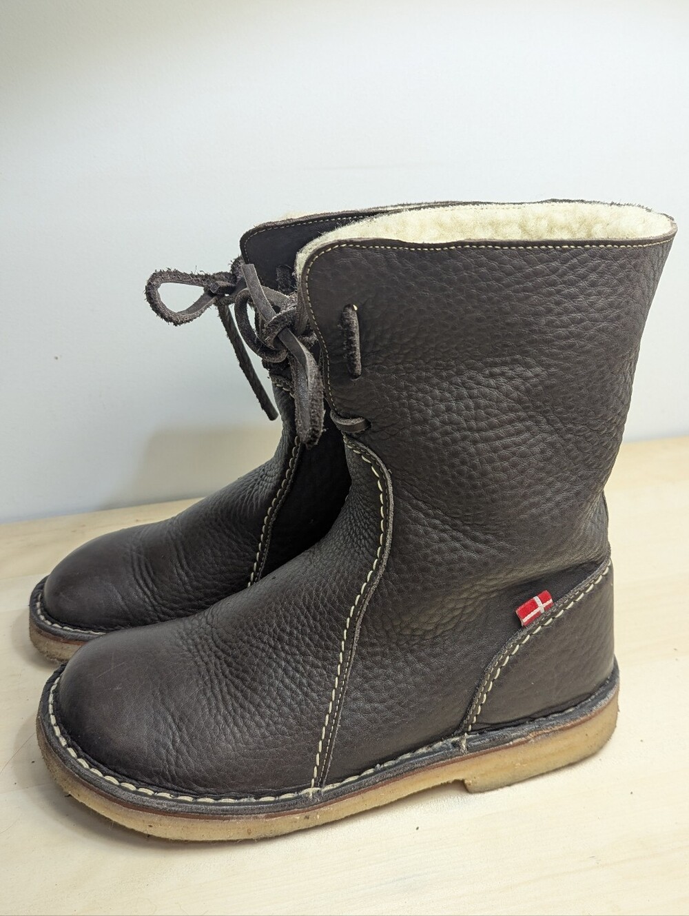 Duckfeet Århus Leather Shearling Boots EU 39 Chocolate Brown Pebbled Leather